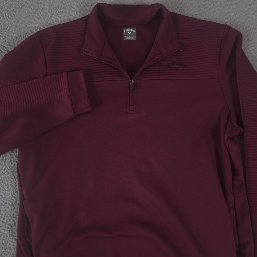 Callaway‎ Pullover Mens L Burgundy Textured Quarter Zip Fleece Performance Golf